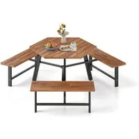 COSTWAY Bierzeltgarnitur, (4-tlg), Picknicktisch Set, Tisch mit Schirmloch & 3 Bänken