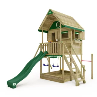 Stelzenhaus Smart TownHouse mit Wellenrutsche, Doppelschaukel & Sandkasten - 2,32m Hochwertiger Spielturm für den Garten aus Massivholz - Wickey