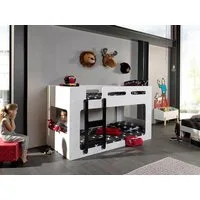 Vipack Hochbett Luca, Liegefläche oben 90/200, moderne zeitlose Optik (B/H/T ca. 209x121x101cm, MDF weiß lackiert, Leiter schwarz) inkl. Bodenplatten für die Matratzen mit Abstand für Belüftung
