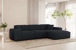 Ecksofa Designersofa CELES PREMIUM in Stoff Sven Dunkelblau Ottomane Rechts