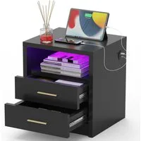 oyajia Nachttisch Nachtschrank mit 2/3 Schubladen, Beistelltisch mit Ladestation und LED (1-st RGB Nachttisch mit Schubladen und Ladestation), Nachttisch mit Schubladen, Einstellbare Farben, Type-C, USB-Anschlüsse