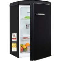 exquisit Kühlschrank RKS120-V-H-160C mattschwarz, 89,5 cm hoch, 54,5 cm breit, LED-Beleuchtung, verstellbare Glasböden, Retro-Design
