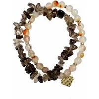 Firetti Armband Set Multipack Schmuck Geschenk Zugarmbänder Steinarmband Edelstein (Set, 2-tlg), Made in Germany - mit Achat, Rauchquarz