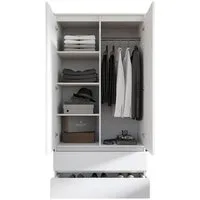 Furnica Kleiderschrank weiß matt Garderobe, 2 Türen und 2 Schubladen H180cm B90cm T50cm