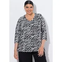 Ulla Popken Longshirt Shirt Zebramuster V-Ausschnitt 3/4-Arm
