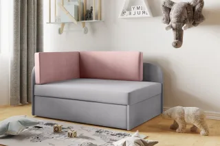 Sofa Kindersofa Schlafsofa inkl. Bettkasten MAILO Seite Rechts Stoff Hellgrau...