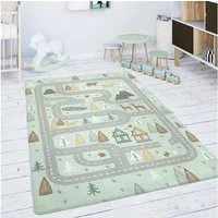 KADIMA DESIGN Kinderteppich waschmaschinenwaschbar Waldwege‑Muster Kinderzimmer Kinderteppich, Läufer, Höhe: 4 mm, 100% Polyester, Rücken aus Felt + Dots, Rechteckig, 80x150cm, Türkis