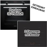 SIEMENS Backofen-Set Backofen Pyrolyse 3D-Heißluft + PKM Induktionskochfeld Flex Booster, mit 1-fach Teilauszug, Pyrolyse-Selbstreinigung Hydrolyse