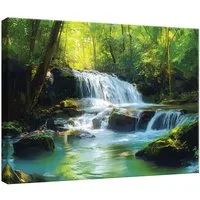 Wallarena Leinwandbild Wasserfall Wald - Grün - Modern - Wohnzimmer, Wasserfall, 40x30x2cm