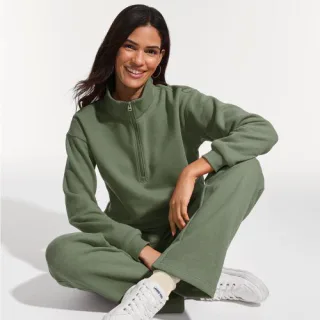 Serious Sweats Pullover mit Reißverschluss, Damen,  Grün, Baumwoll-Mischung/Polyester-Mischung, by Lands' End
