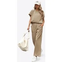 Imily Bela Hausanzug Damen 2-teiliges Set Gestreift Lounge Casual (Set, 2 tlg., 2er-Pack, Kurzarm T-Shirt+Hose mit Eingrifftaschen) Rundhals Fledermausärmel