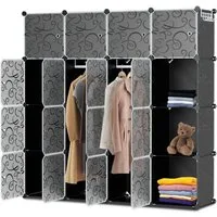 Clanmacy Kleiderschrank DIY 12/16/20 Würfel Kombischrank Stecksystem Steckregal Regalsystem (DIY-Regalsystem, 12/16/20 Fächer verfügbar) Mit Türen, Stapelbar