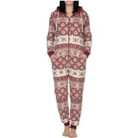Normann Pyjama Damen Schlafanzug Jumpsuit Overall in Norweger Optik aus Coral Fleece