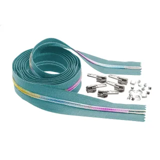 buttinette Endlosreißverschluss "Regenbogen" im Set, Spirale: 6,5 mm, 2 m, hellpetrol