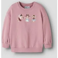 Name It Sweatshirt NMFVALONA LS LONG RLX SWEAT UNB Baumwolle, Druck mit Glitzerdetail