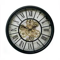 K&L Wall Art Wanduhr XL Metall Wanduhr 46cm groß Vintage Uhr goldene Zahnräder (Antik römische Ziffern Uhrwerk leise)