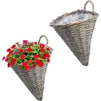 Spetebo Blumenampel Pflanzkorb zum Hängen halbrund für Innen und Außen (Set, 2 St., natur), Rattan Blumenampel mit eingearbeiteter Folie zum direkten Bepflanzen