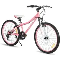 HILAND Mountainbike 24 Zoll Kinderfahrrad ab 6-12 Jahre alt MTB Studenten-Pendlerfahrrad, mit Federgabel 7 Gang, V-Bremse, Hochwertiger Rahmen