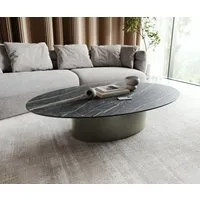 DELIFE Couchtisch Casilda, Keramik Laminam®Noir Desir Braun 150x90 cm Mittelfuß Effektfinish Tita