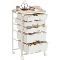 VASAGLE Beistellwagen Rollwagen mit Schubladen, Rollcontainer, Organizer für Küche und Bad, 5 Ebenen Nischenwagen mit Rollen, 39,5 x 28,5 x 63 cm
