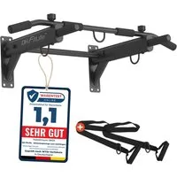 DH FitLife Klimmzugstange zur Wandmontage 4in1 mit Spreizdübel (Multifunktionale Pull-Up Bar für Zuhause bis 200kg, 6 rutschfeste Griffe), 3 Öse für Boxsack & Schlingentrainer, Sicher & Stabil
