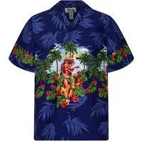 KY's Hawaiihemd "Hula" Herren Kurzarm Baumwolle Kokosknöpfe Original Hawaii