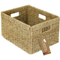 HMF Regalkorb Aufbewahrungskorb passend für Billy Regal, Korb, geflochten aus Seegras mit drei Griffen, 35 x 25 x 20 cm, Natur
