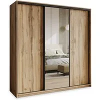 Masseno Schwebetürenschrank TAVI 180 cm Kleiderschrank mit Spiegel 3 Türen Eiche Wotan