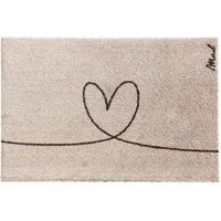 Mad about Mats Fußmatte Cezan, Rechteckig, Türvorleger Matte Fußabtreter Läufer, mit Motiv, Herz, weich, rutschfest, waschbar, Beige, Innen, Haustür, Flur, 50 x 75 cm, 0,9 cm hoch