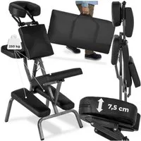 tectake Massagesessel Massagestuhl, klappbar, 80 x 50 x 105 cm, inklusive Tragetasche (Massageliege, in Schwarz), verstellbare Polster für Kopf, Brust und Arme, gepolsterte Beinablagen