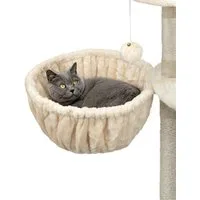 lionto Kratzbaum-Liegemulde 2er Set 40 cm Durchmesser, 25 cm Tiefe, beige, Plüsch, Hängematte mit stabilem Metallrahmen & Kuschelbezug