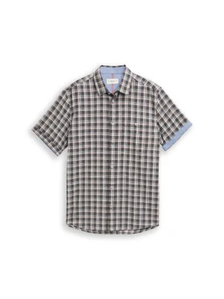 Tom Tailor - Regular Fit Kurzarmhemd mit Karomuster grey white check - Gr. - XXL