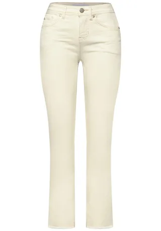 Street One - Straight Leg Jeans mit fransigem Saum beige - Gr. - 28
