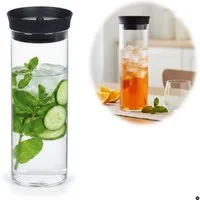 LS-LebenStil Wasserkaraffe 1x Glas Wasserflasche 1L Borosilikatglas Flasche Karaffe mit Deckel, (mit Silikon Deckel und integriertem Sieb, Glaskaraffe Trinkflasche, 1-tlg., für Sprudel, Wasser Infused Water, Tee, Saft und Kaltgetränke Eistee), Modern
