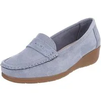 Ital-Design Damen Loafer Slip-On mit Keilsohle in Veloursoptik Slipper (91849440) Keilabsatz/Wedge Mokassins in Hellblau