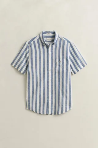 GANT - Gestreiftes Kurzarm-Hemd aus Leinenmix vintage blue - Gr. - M