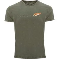 Neverless Print-Shirt Herren T-Shirt Vintage Fuchs Fox Wald Tiermotiv Logo Print Badge mit Print