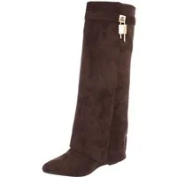 Ital-Design Damenstiefel mit hohem Schaft und Schmuckdetail Keilstiefel (92125463) Keilabsatz/Wedge Stiefel in Braun