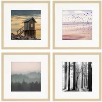 PHOTOLINI Bilderrahmen Sets quadratisch 30x30 cm aus MDF Holz mit Acrylglas & Zubehör, für 4 Bilder (4er Set), 4er Set Natur mit Passepartouts für Bilder in 20x20 cm