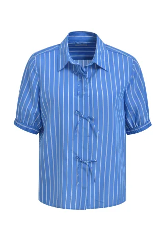 Milano Italy - shirt blouse w/ bow placket, 1/2 sleeve blue print - Gr. - 36