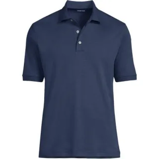 Supima Kurzarm-Polo, Classic Fit, Herren,  Blau, Baumwolle, by Lands' End
