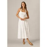 Adrianna Papell Sommerkleid Smocked Midi Dress Tailliertes, gestreiftes Seersucker-Halterkleid