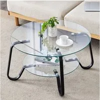 ANYSUN Couchtisch Glastisch Wohnzimmer,Couchtisch Glas Rund,Sofatisch φ80cm (Metallrahmen Doppelschicht gehärtetes Glas Couchtisch), Glas Couchtisch Beistelltisch Sofatisch, Kaffeetisch Glastisch Couch