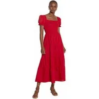Apricot Druckkleid Midi-Kleid aus Baumwolle mit Stufenrock
