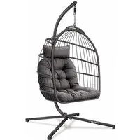 ELONEO Hängesessel, Hängeschaukel mit Gestell - Hängesitz mit Sitz- und Kopfkissen (bestehend aus Schwebesessel und Gestell), faltbar, wetterbeständig, bodenschonend, belastbar bis 160kg