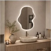 HOME DELUXE LED-Lichtspiegel asymmetrisch LACE, Rahmenloser Wandspiegel, Badezimmerspiegel