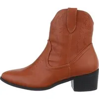 Ital-Design Damen Cowboyboots Western Westernstiefelette (85136113) Blockabsatz Western- & Bikerboots in Camel