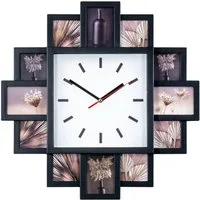 Levandeo® Bilderrahmen Collage, Fotouhr Wanduhr 12 Fotos schwarz - Bilderrahmen Fotogalerie Foto