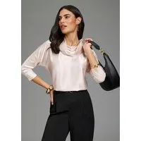 Laura Scott Shirtbluse aus Satin und Jersey, figurumspielende Passform, 3/4-Fledermausärmel