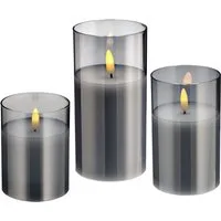 Spetebo LED-Kerze LED Echtwachskerze im Glas - 3er Set - mit Timer (Set, 3-tlg., LED Kerzen), LED Kerzen mit Timer im praktischen 3er Set